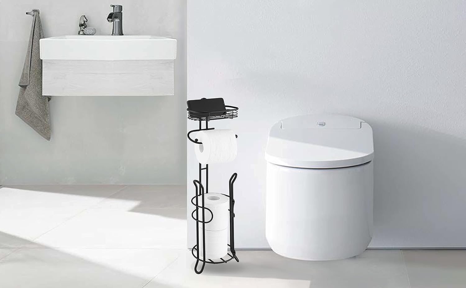 SunnyPoint Bathroom Heavyweight Toilet Tissue Paper Roll Storage Holder Stand with Reserve and Shelve, The Reserve Area