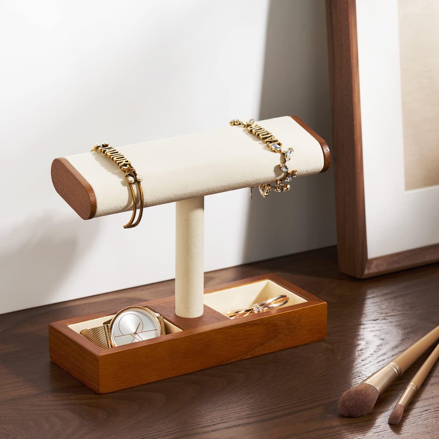 Oirlv Solid Wood Watch Stand,Watch Organizer Holder for Men(Cream) | Fits 4 watches,Great for Display Watches and