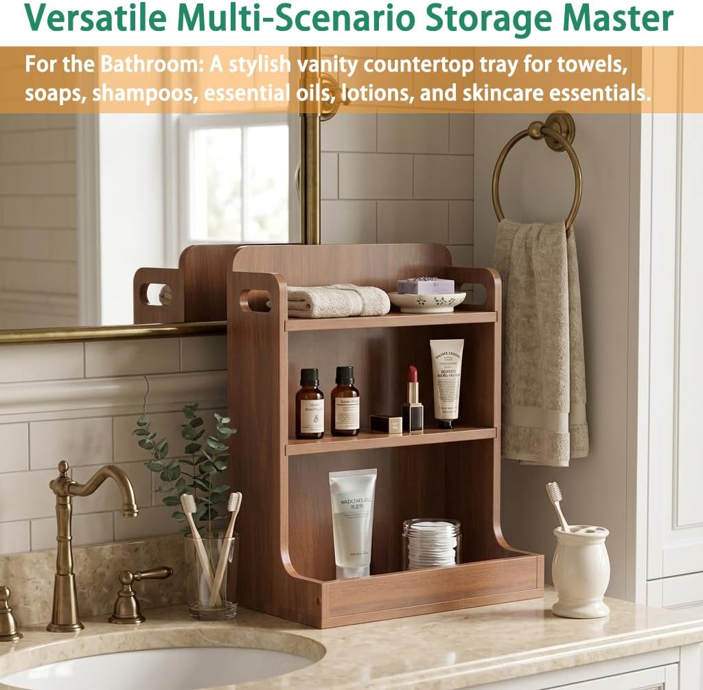 Solid Wood 3-Tier Spice Rack Countertop Organizer Kitchen Storage Shelf | Sturdy wood desktop shelf for spices, coffee