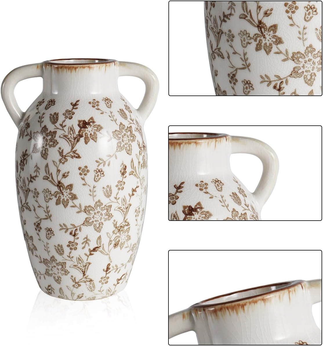 Vintage Ceramic Vase / Brown / 9.45 Inch