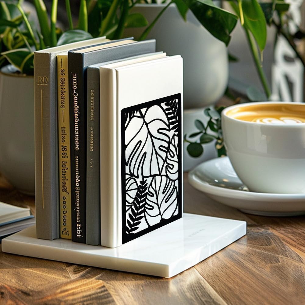 Metal Bookends / Tropical Monstera Deliciosa Leaves