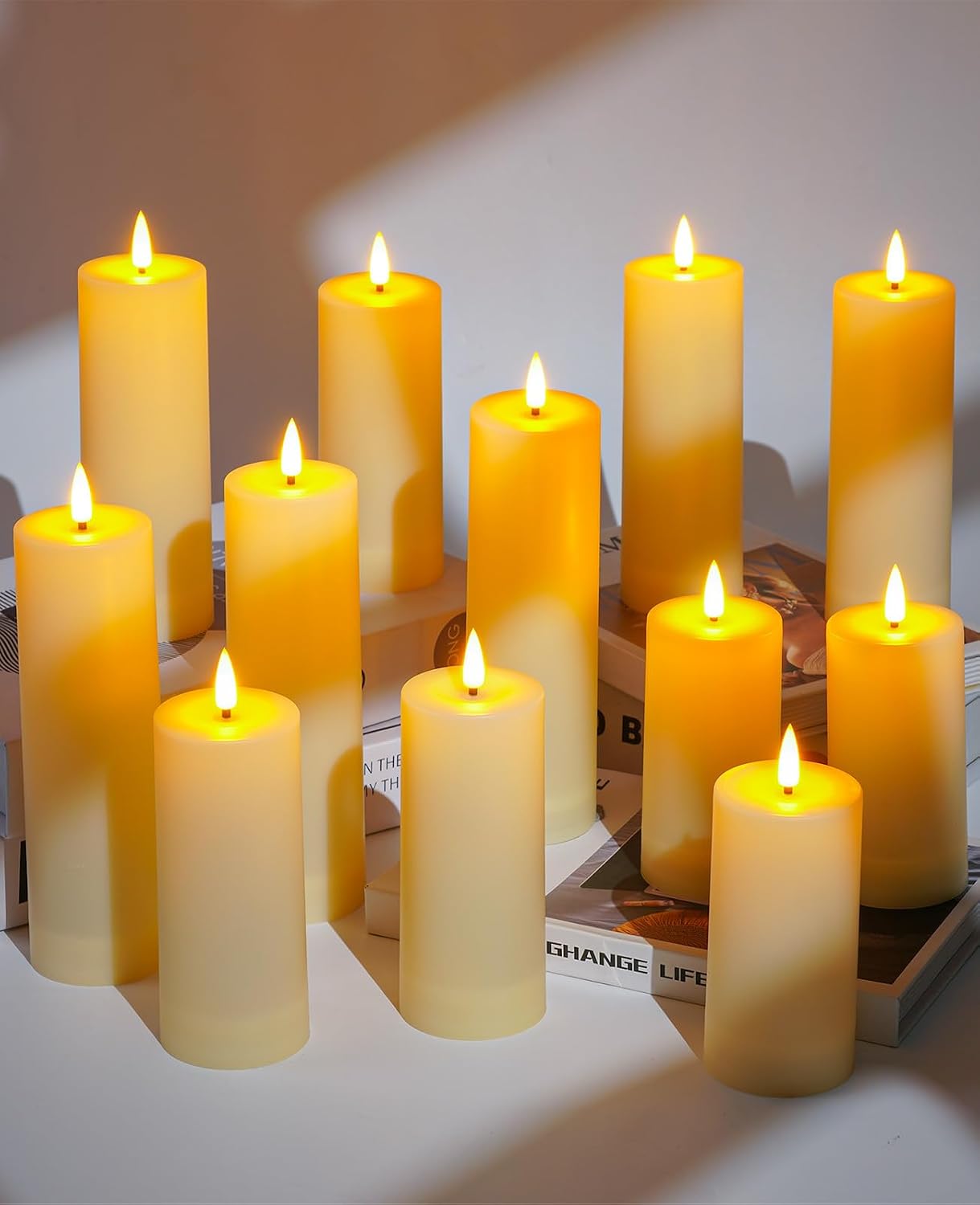 12 Pack Outdoor Waterproof Battery Operated Fake flameless LED Candles Set with Remote Control Timer, Warm White