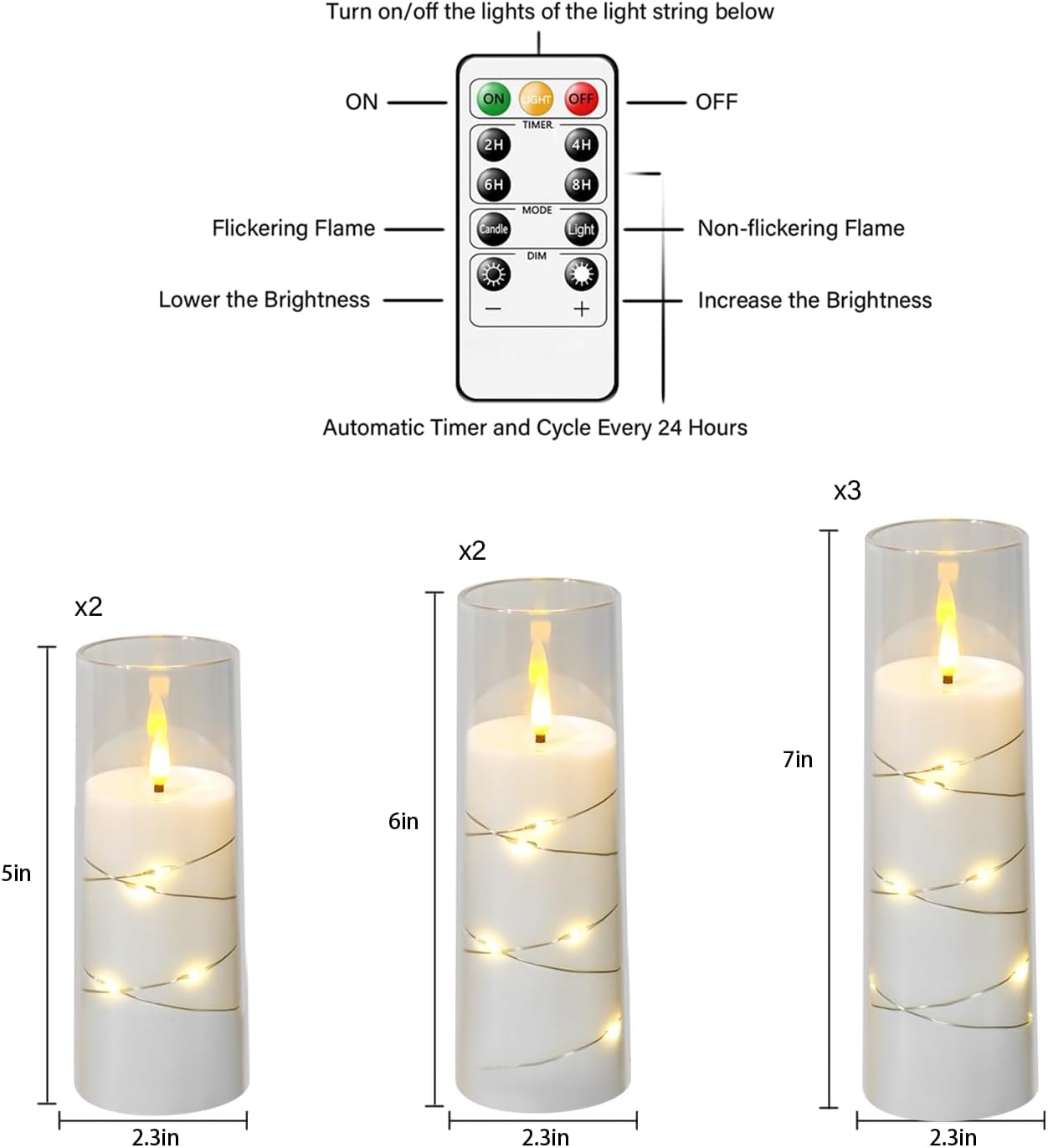 Flameless Candles,with Embedded Star String, Battery Operated Candles Flickering LED Pillar Candles with Remote Control