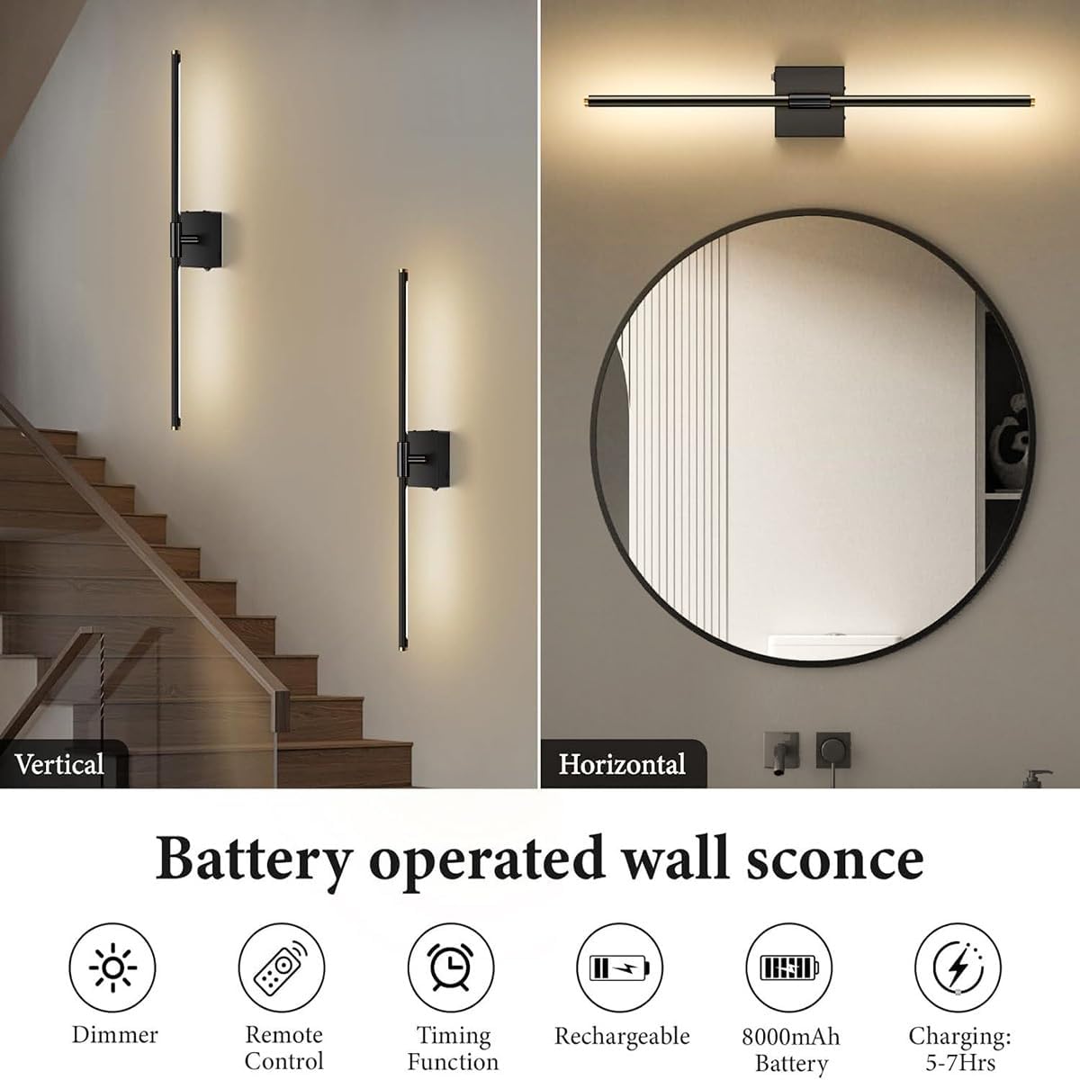 SAIMAND Battery Operated Wall Sconces Set of 2, Wireless Lights with Remote | USB Rechargeable Picture Lamp, 360°