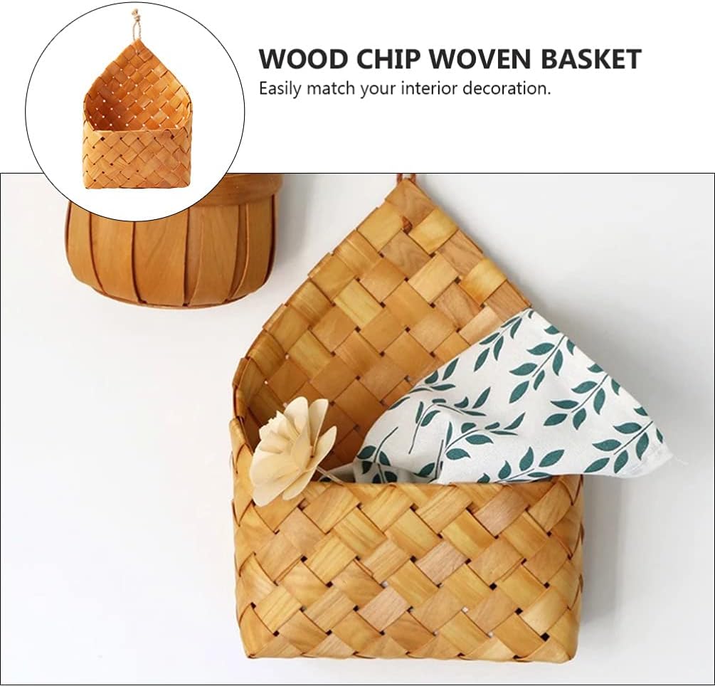 Wood Woven Wall Hanging Basket Storage Organizer / Natural