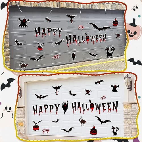 30pcs Halloween Garage Door Decoration Magnets - Black Magnetic Decal Bat Witch Cat Ghost Halloween Garage Door Magnets for Car Fridge Garage Door Outside Halloween Decorations
