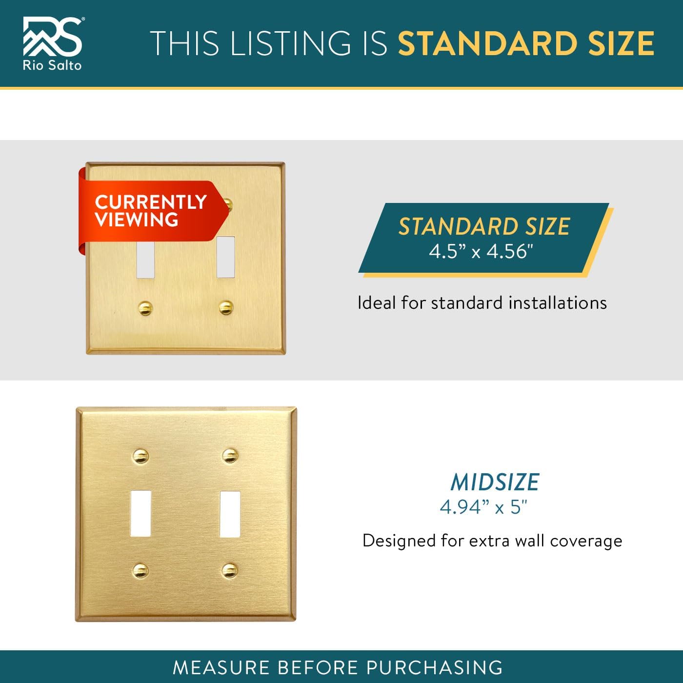 Rio Salto BRASS Decorative Light Switch Cover Double Toggle Switch Plate Flip Switch Wall Plate Brushed Brass Gold 2