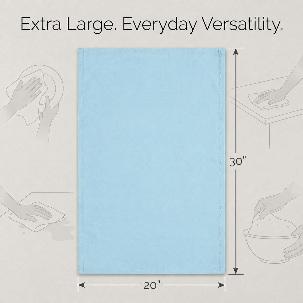 Urban Villa Kitchen Towels Cotton Dish Towels 20”x30” (Set of 6) Aqua