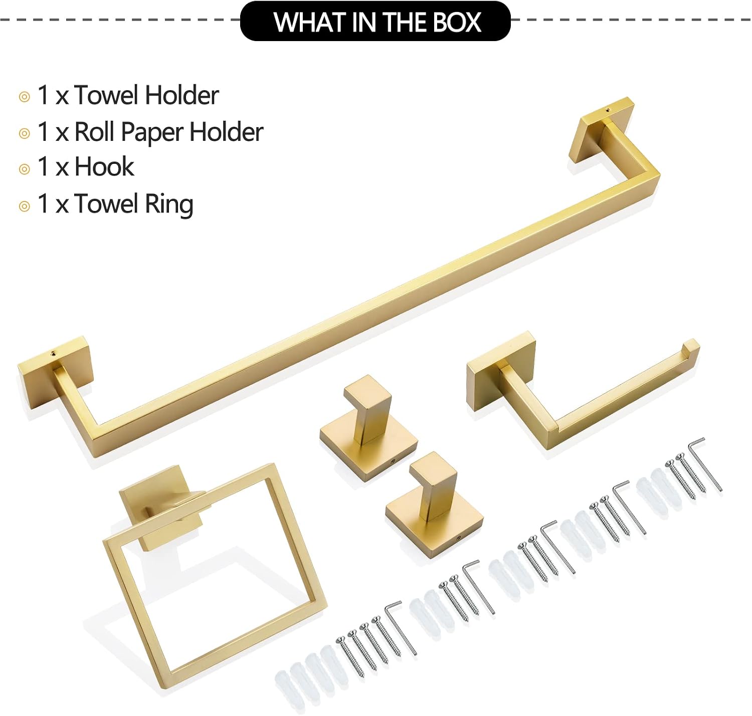 Brushed Gold Towel Bar Set Bathroom Hardware Set, 5 Pieces Gold Bathroom Accessories Set Stainless Steel Wall Mounted
