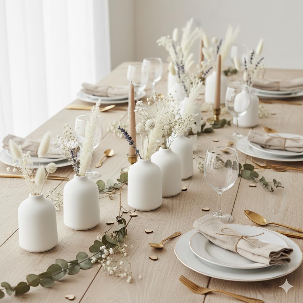 Mini Ceramic Vases / White / Set of 6