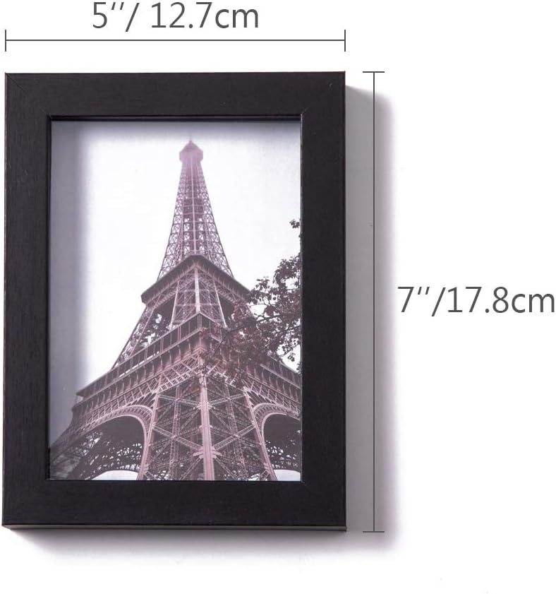 Muzilife 5x7 Shadow Box 3D Picture Frame, Wood & Real Glass, 4 Pack, Black | FSC-Certified MDF | With Stand | Tabletop