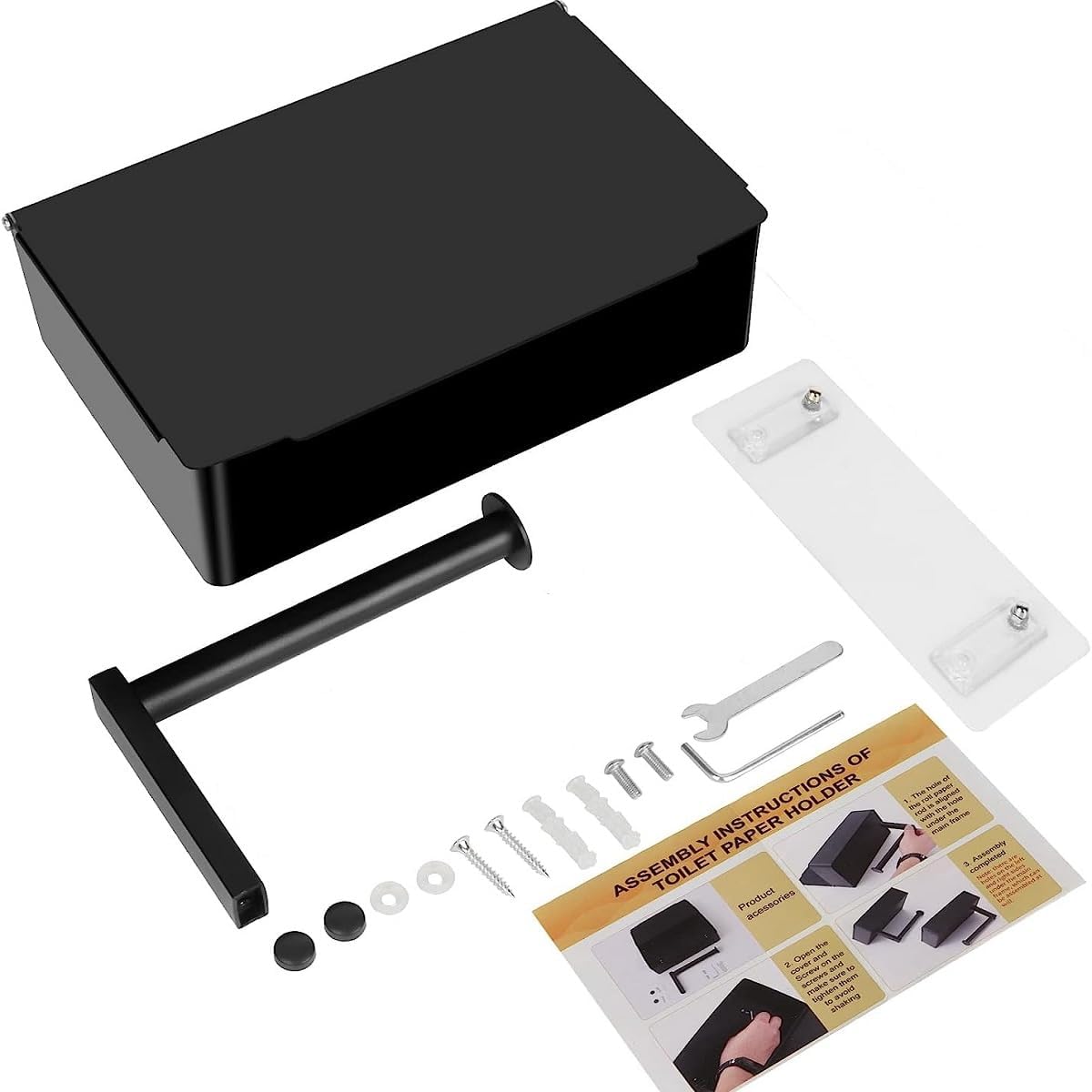 Toilet Paper Holder with Storage, Shelf of Bathroom Toilet Tissue Holder, Toilet Paper Roll Holder, Black Stainless