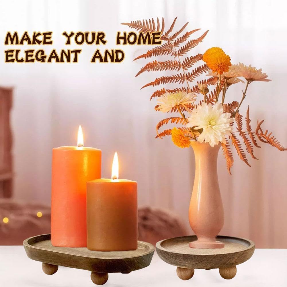 Wood Pedestal Stand for Farmhouse Tabletop Entry Table Centerpieces Decor / Circle / 7 Inch