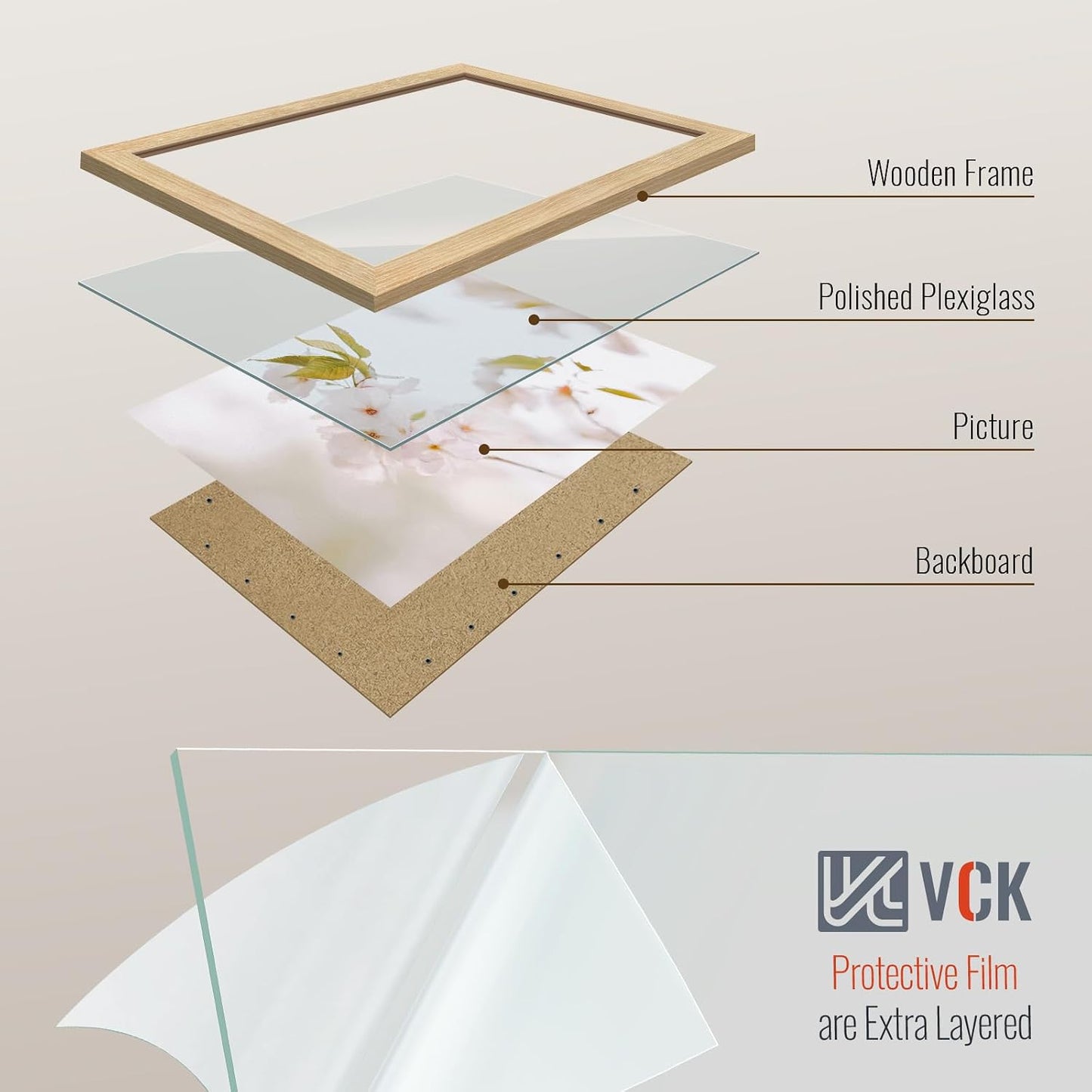 VCK 8x10 Picture Frame Oak 4 Pack, Wide Thick Wood Border, for Prints | Exclusive Woodgrain, Wall/Tabletop, HD