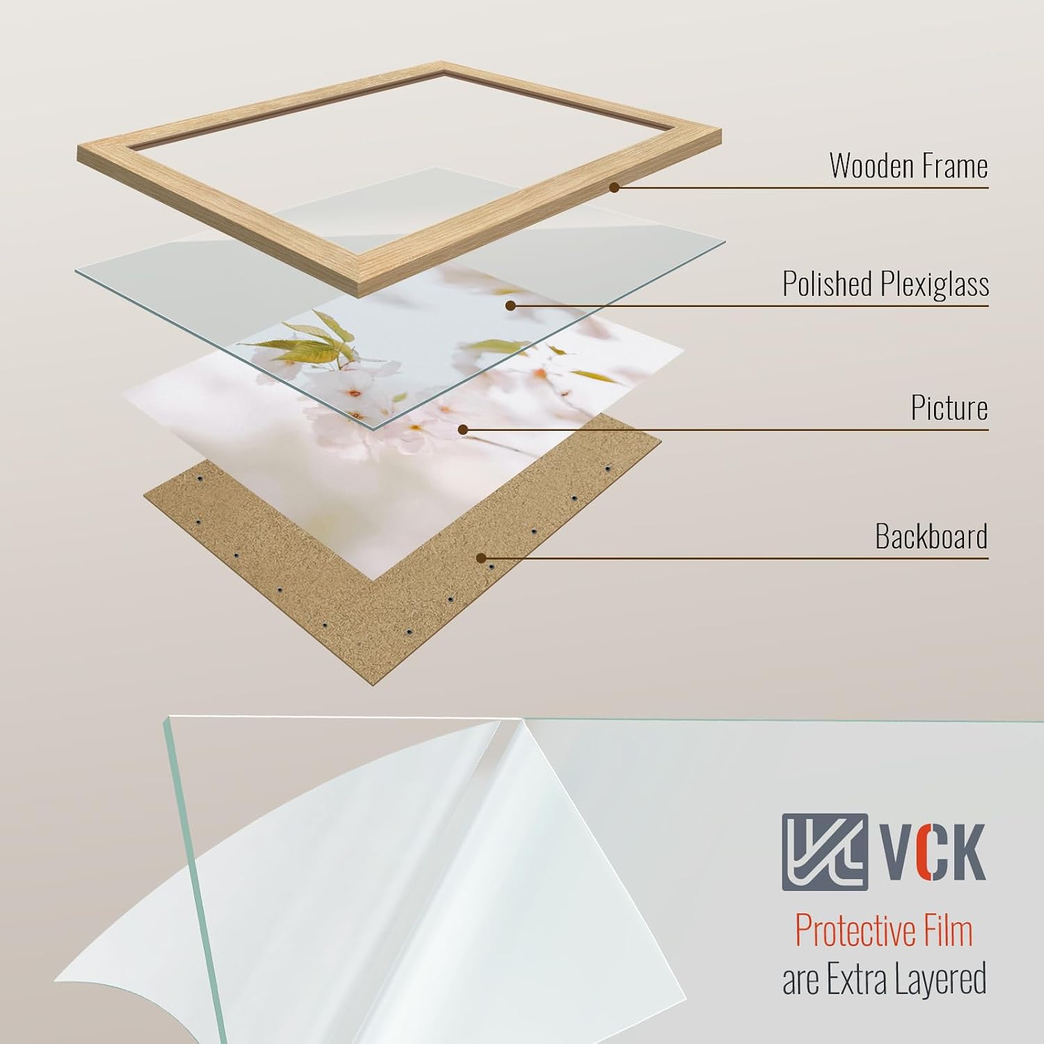VCK 8x10 Picture Frame Oak 4 Pack, Wide Thick Wood Border, for Prints | Exclusive Woodgrain, Wall/Tabletop, HD