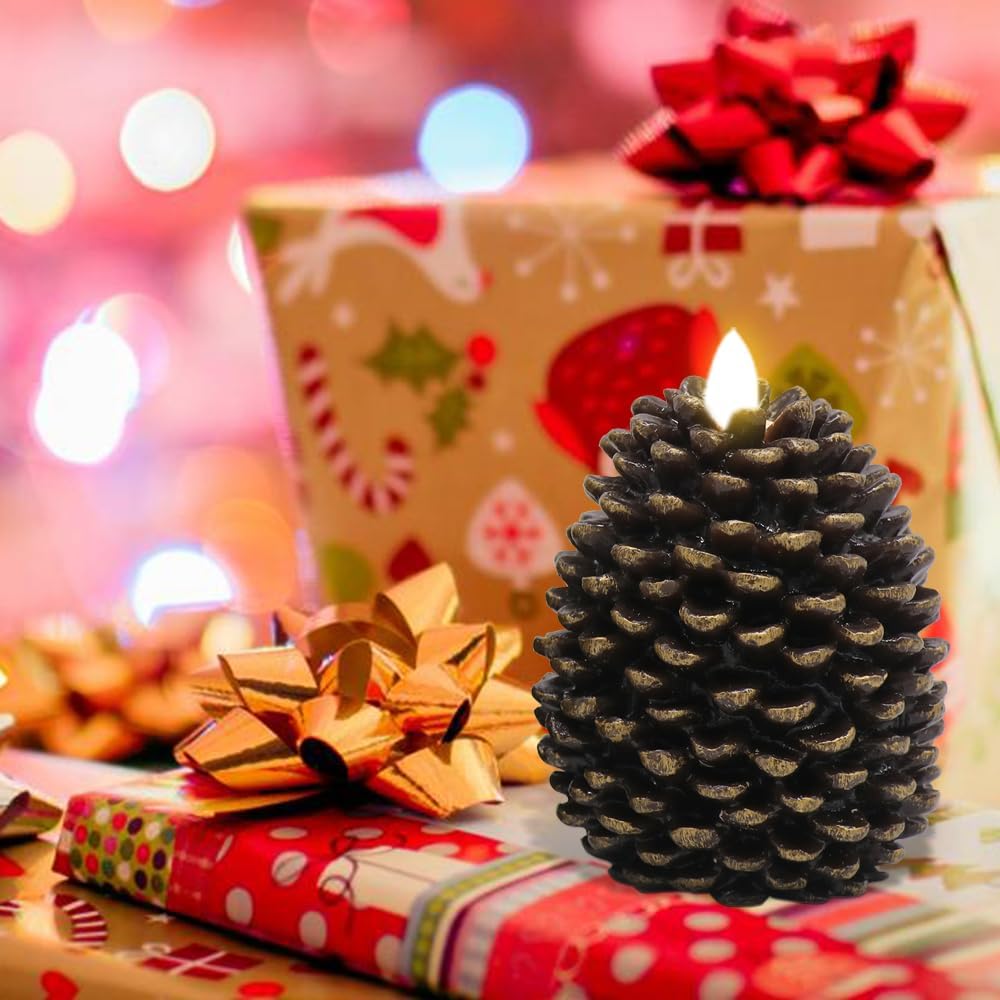 Wondise Flameless Candles with 6H Timer Battery Operated | Flickering Real Wax Pine Cone Candles for Holiday Christmas