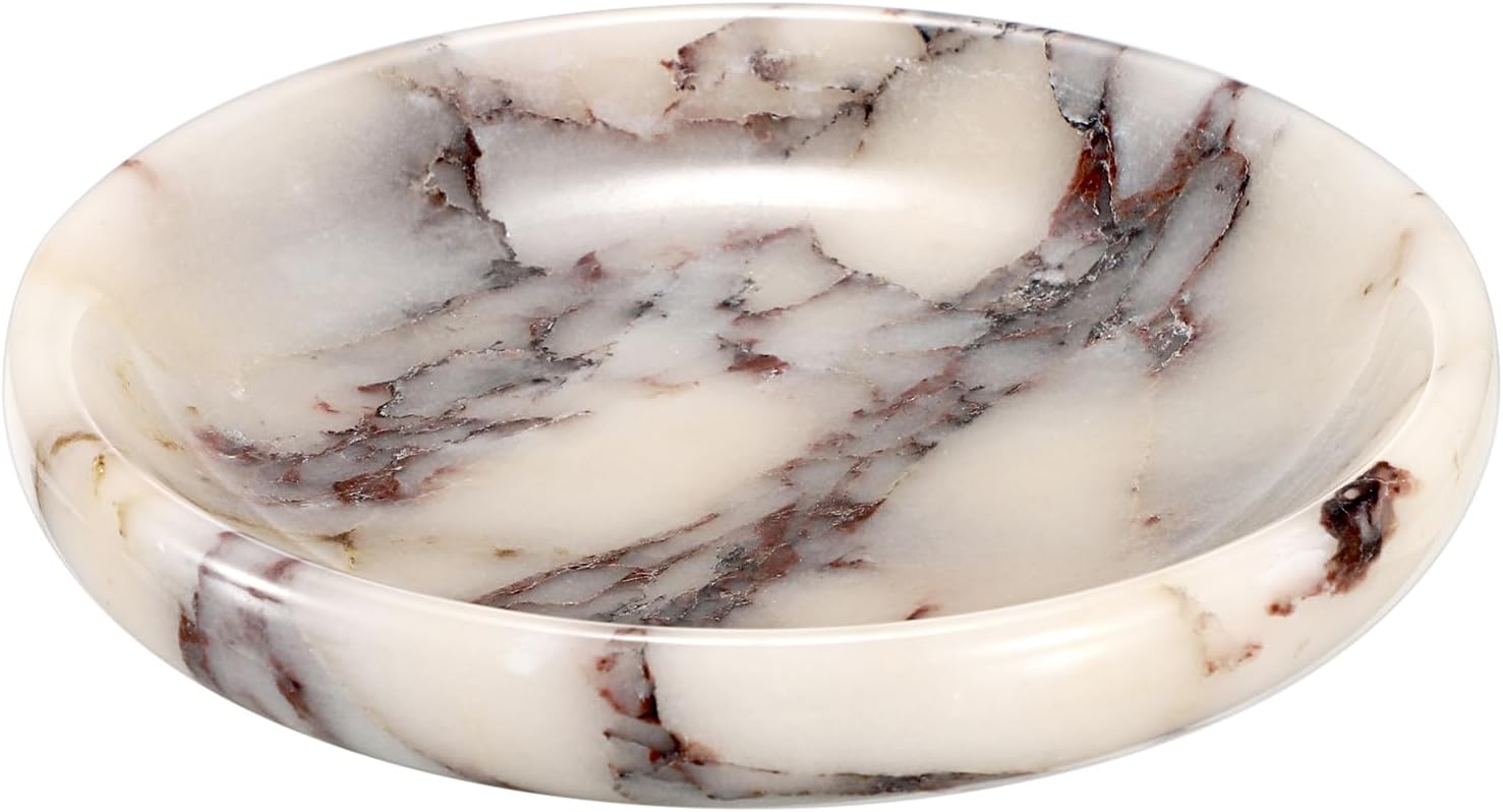 Decorative Key Holder for Entryway Table Round Key Bowl Marble Nightstand / Calacatta Viola / 5.5
