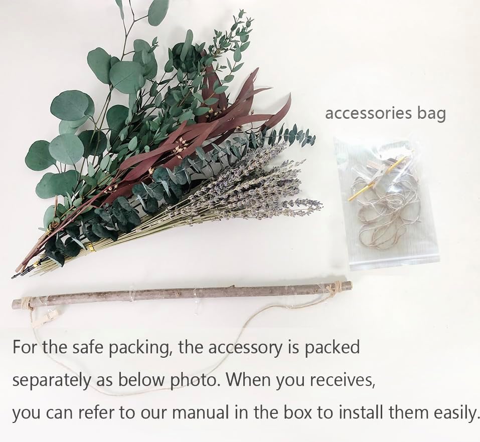 Natural Dried Flower Rack, Dried Flower Wall Hanging for Boho Farmhouse Wall Decor, Eucalyptus Dried Herb Rack, Greenery Hanging Plants for Kitchen, Bedroom, Living Room, Leaves