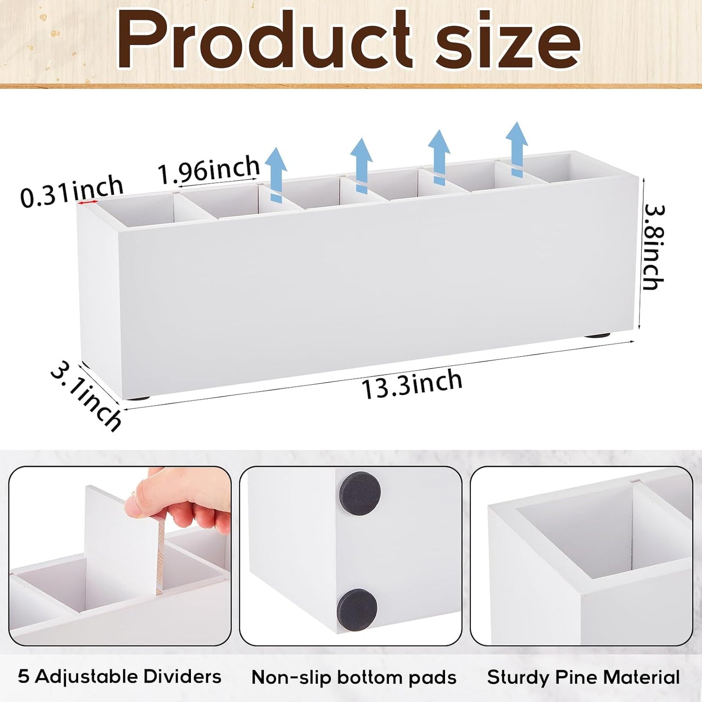 Jetec Wooden Pencil Pen Holder for Desk 6 Compartments Cosmetic Makeup Brush Stationery Office Desktop Organizers for