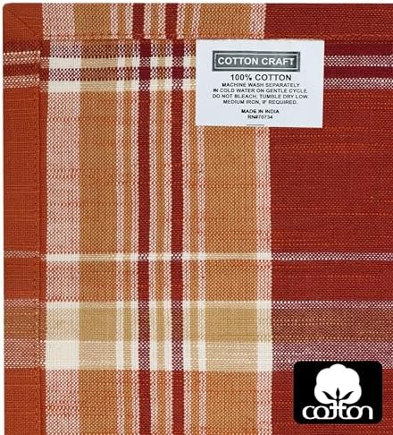 COTTON CRAFT Harvest Plaid Cloth Napkin - 12 Pack 100% Cotton Dinner Napkin