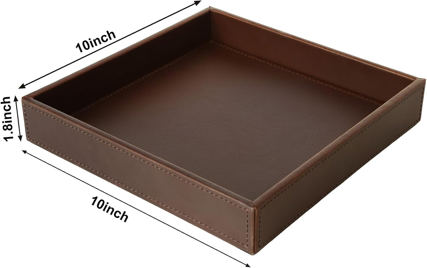 Faux Leather Vanity Tray / Brown / 10 x 10 x 1.8