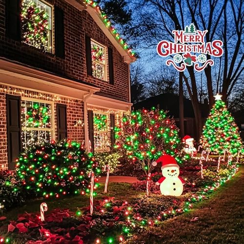JMEXSUSS 200 LED Red White and Green Christmas Lights Outdoor