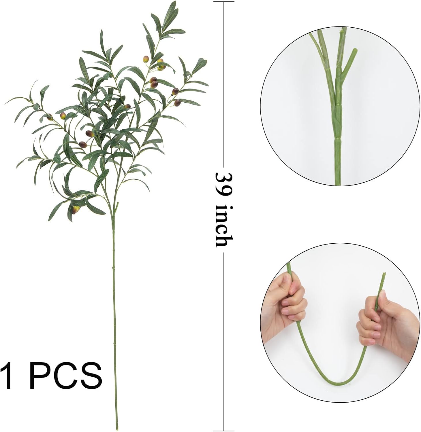 39" Fake Olive Tree Branches Olive Stems Large Tall Artificial Greenery Stems / 39" Tall / Set of 3