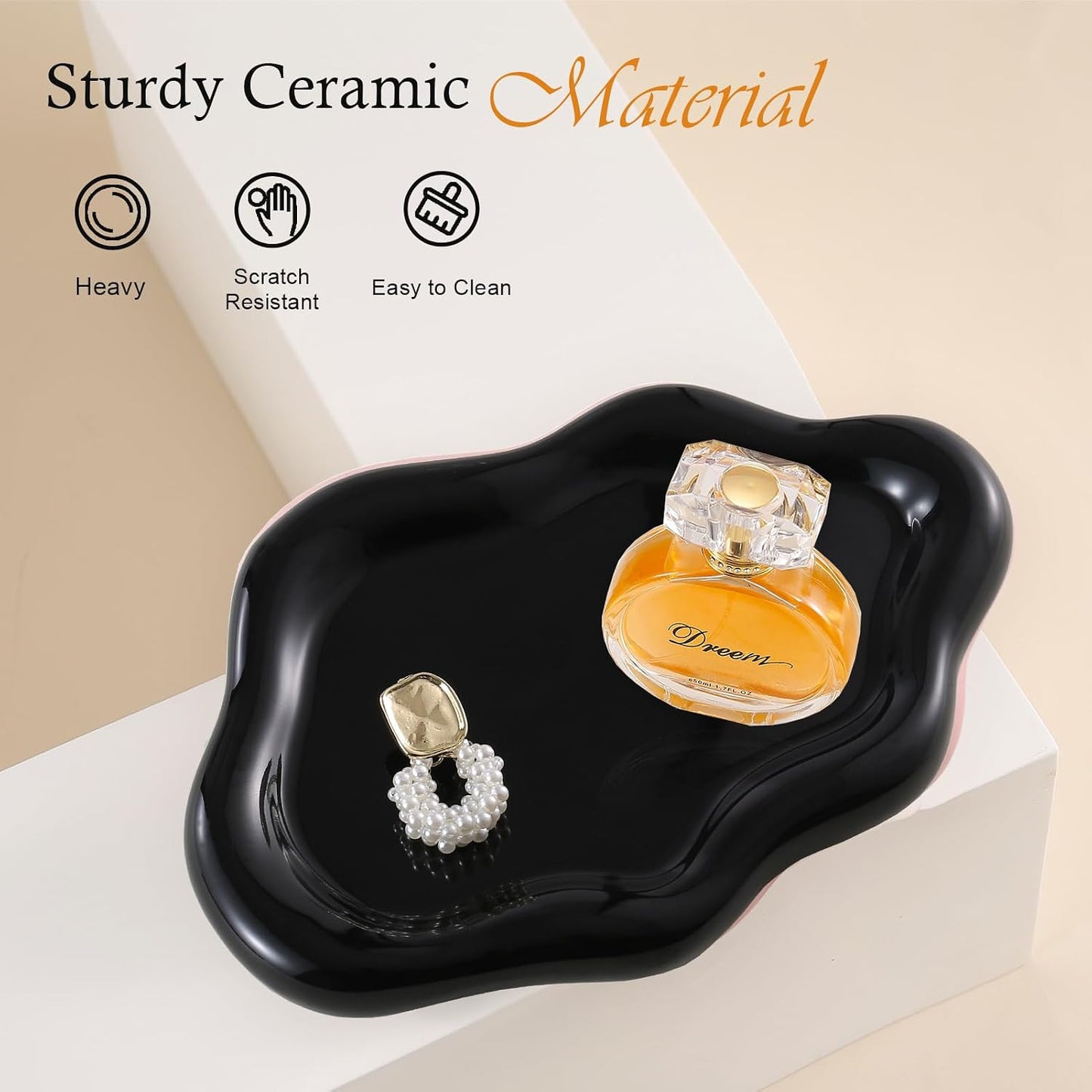 Ceramic Jewelry Tray Trinket Dish / Black / 10.2 x 6.3 x 0.6