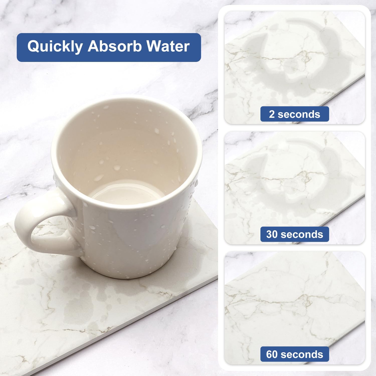Water Absorbing Stone Drying Trays / White Marble / Set of 2