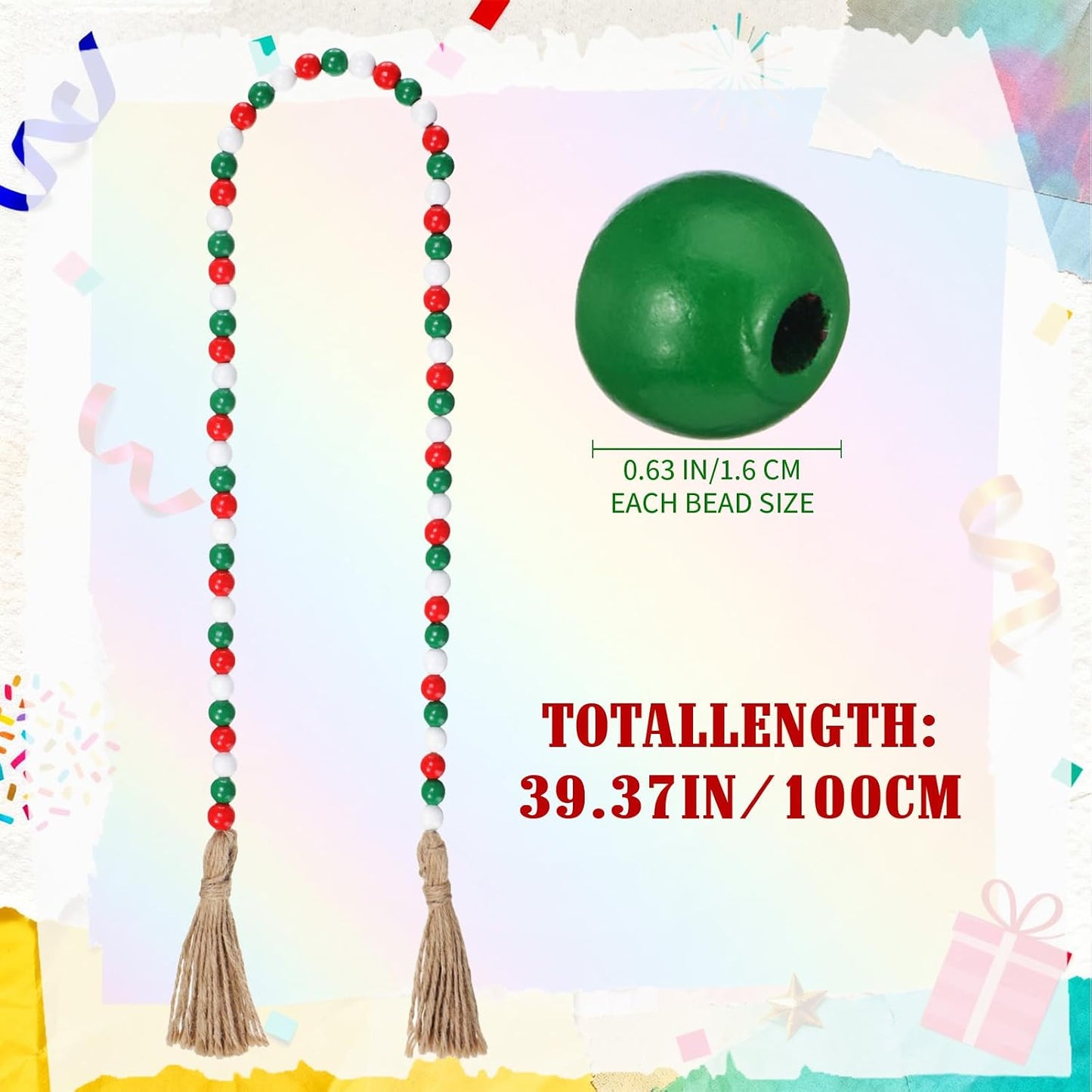 Seasonal Wooden Bead Garland / 3.3 ft / Set of 6
