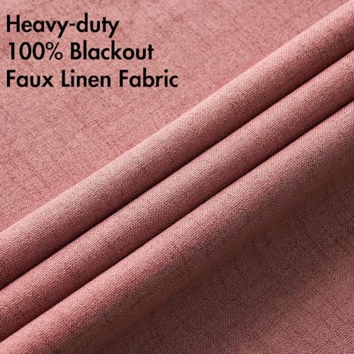 MIULEE 100% Blackout Linen Curtains for Bedroom 52x54 Inches Dusty Rose
