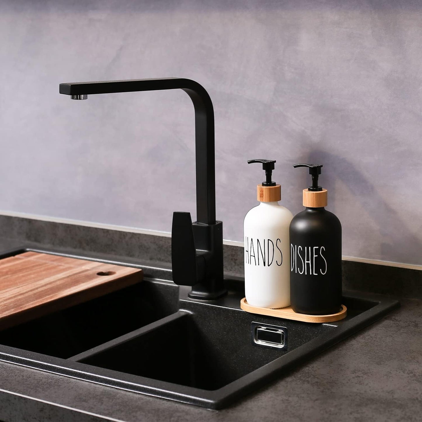 MOMEEMO Soap Dispenser Set, Black & White | Contains Hand and Dish Soap Dispenser, Suitable for Kitchen Decor