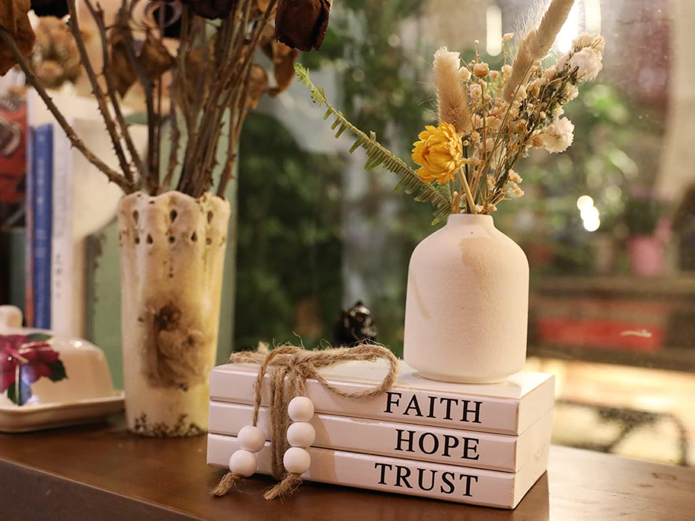 Wooden Decorative Books / Faith, Hope, Trust / White / Set of 3