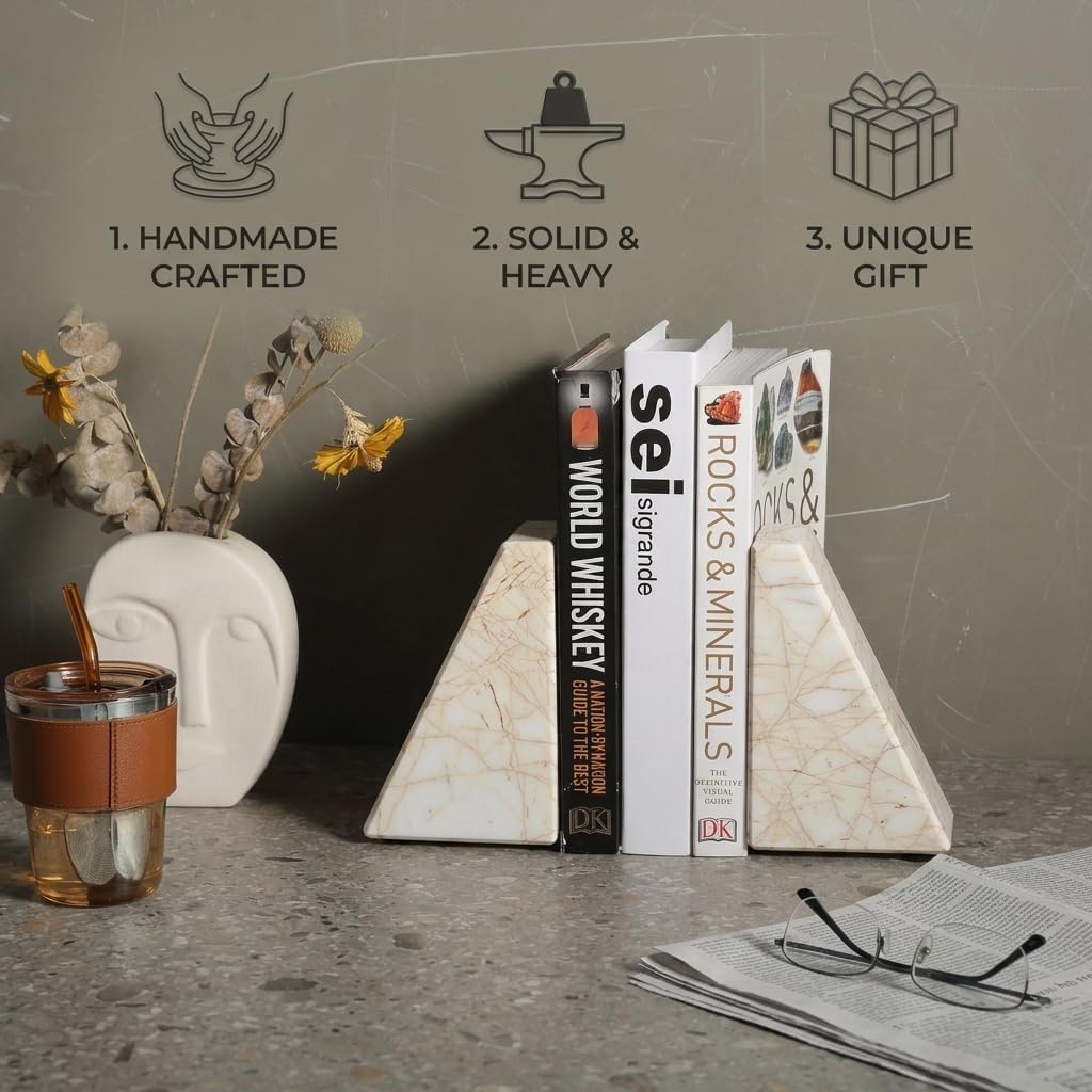 Marble Bookends / Large Bookends for Heavy Books / Trapezoid-gold