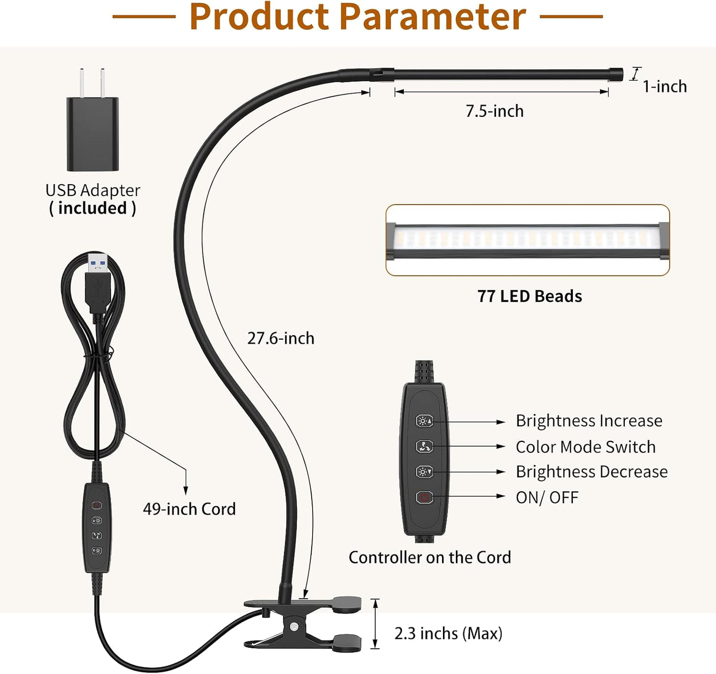 iZELL LED Desk Lamp for Home Office with Clamp [77 LEDs Light 3 Color Modes & 10 Brightness Levels] Flexible Gooseneck