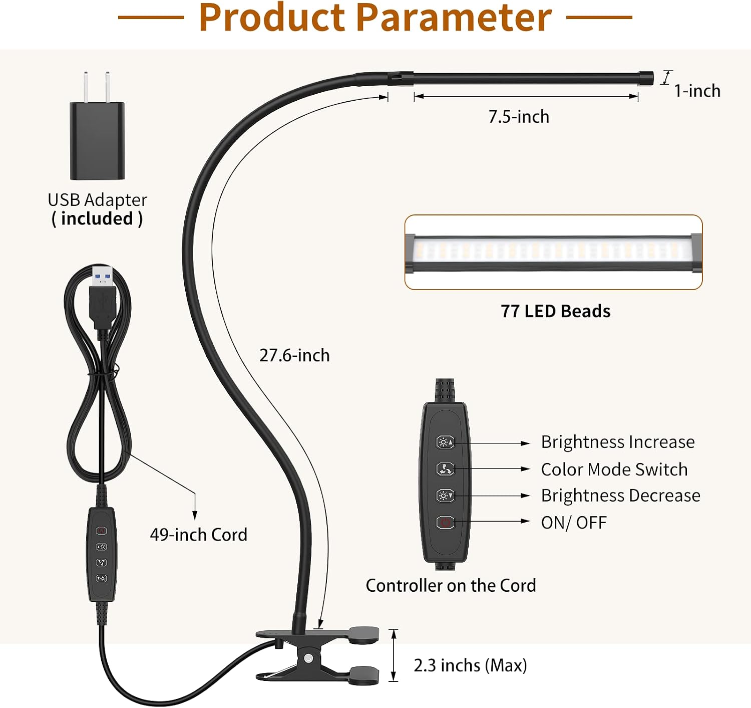iZELL LED Desk Lamp for Home Office with Clamp [77 LEDs Light 3 Color Modes & 10 Brightness Levels] Flexible Gooseneck