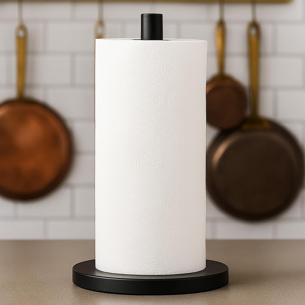 XL and Heavy Weighted Towel Holder, Premium Stainless Steel Large Black Paper Towel Holder, Unique and Modern
