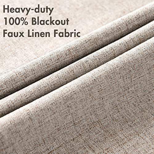 MIULEE 100% Blackout Linen Curtains for Bedroom 52x96 Inches Khaki