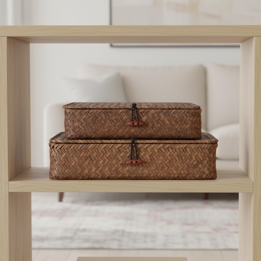 Flat Wicker Basket / Coffee