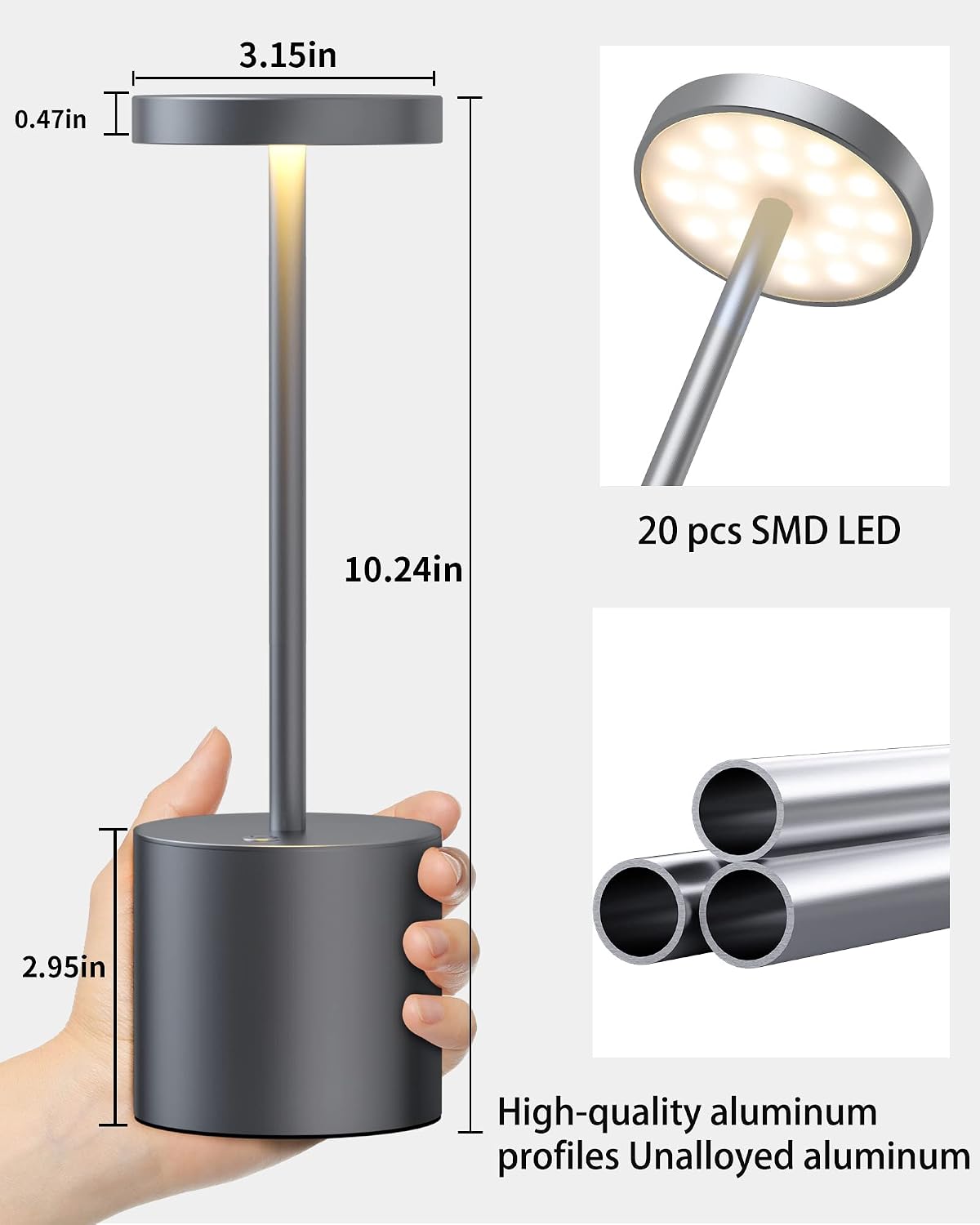 2Pack Cordless Table Lamp, Rechargeable LED Battery 5000mAh Metal USB Portable Powered Desk Lamp, 3 Levels Brightness