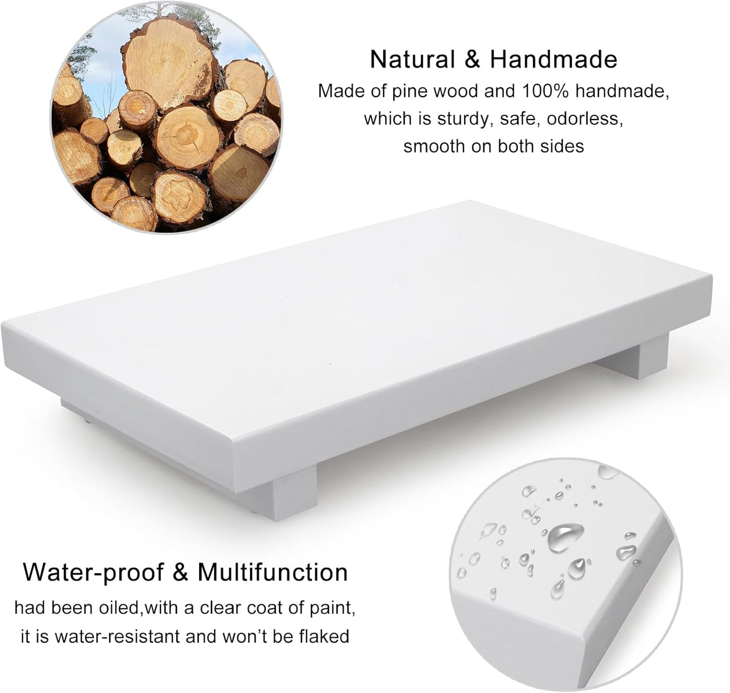 Wooden Bathroom Tray Wood Riser Pedestal Stand Dish Soap Dispenser Holder / 10 x 6 x 1.6 / White