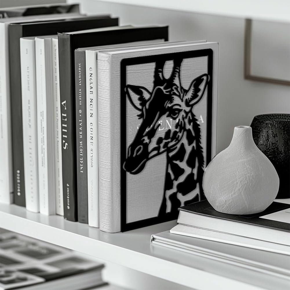 Metal Bookends / Modern Decorative Heavy Duty Study Book Ends Stoppers / Giraffe