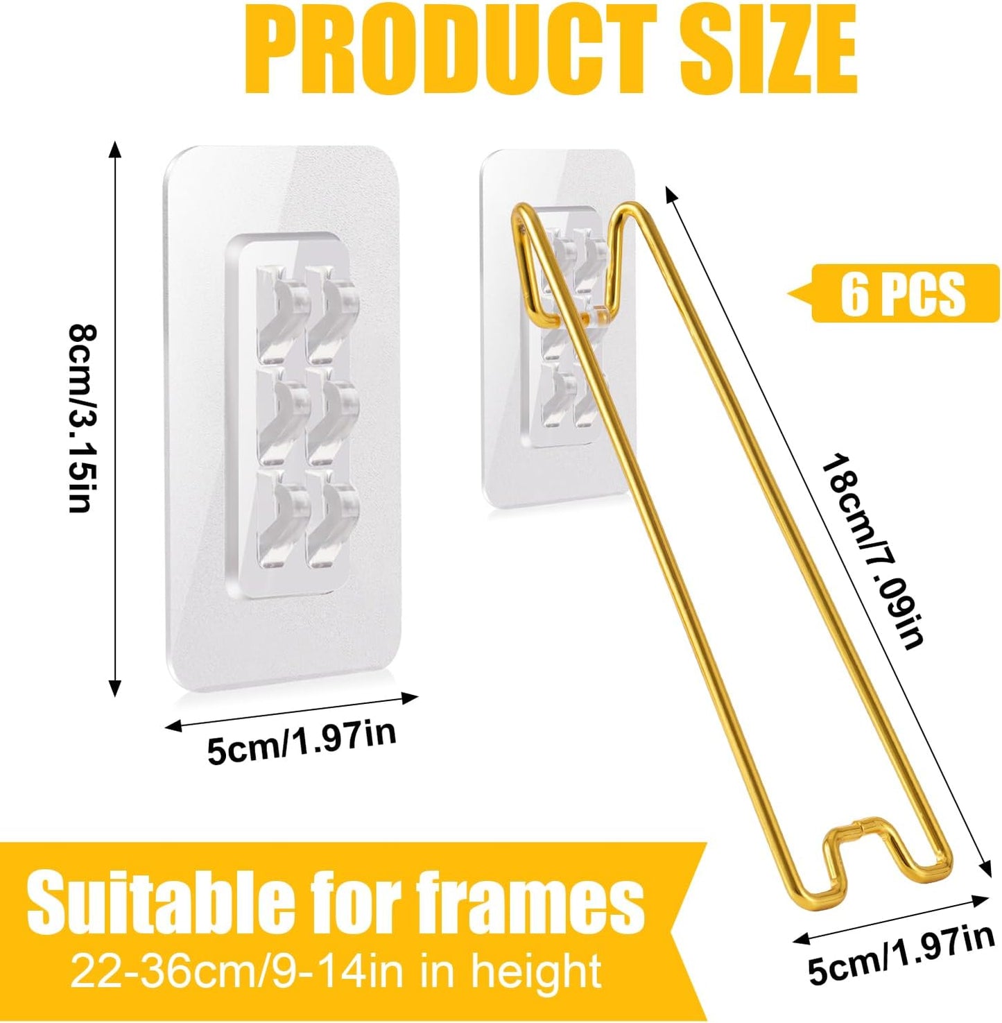 3 Levels of Stainless Steel Picture Frame Easel Backs Self-Adhesive / Gold / Medium Size / Set of 6