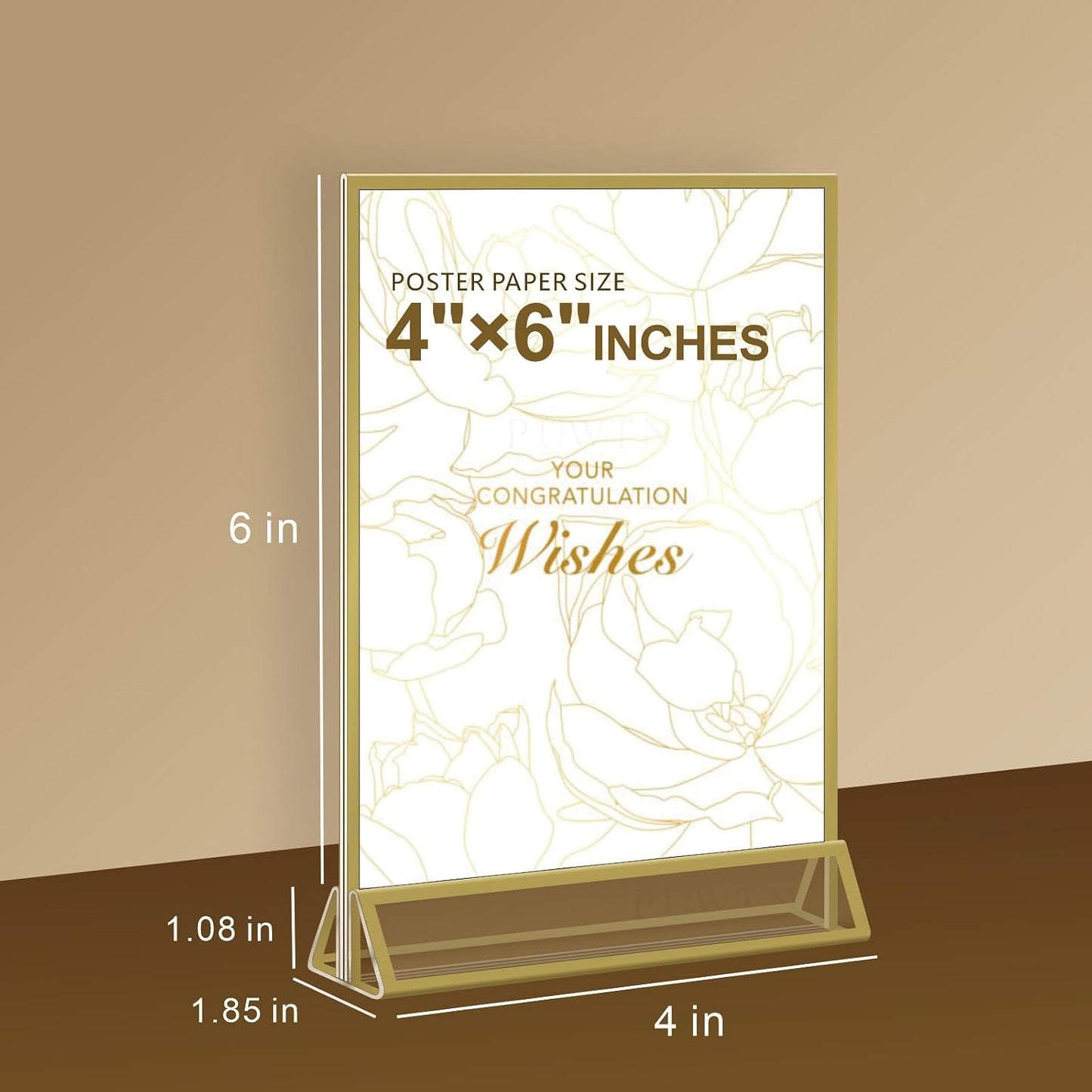 Acrylic Sign Holder / 4 x 6 / Vertical Inch / Gold / Set of 8