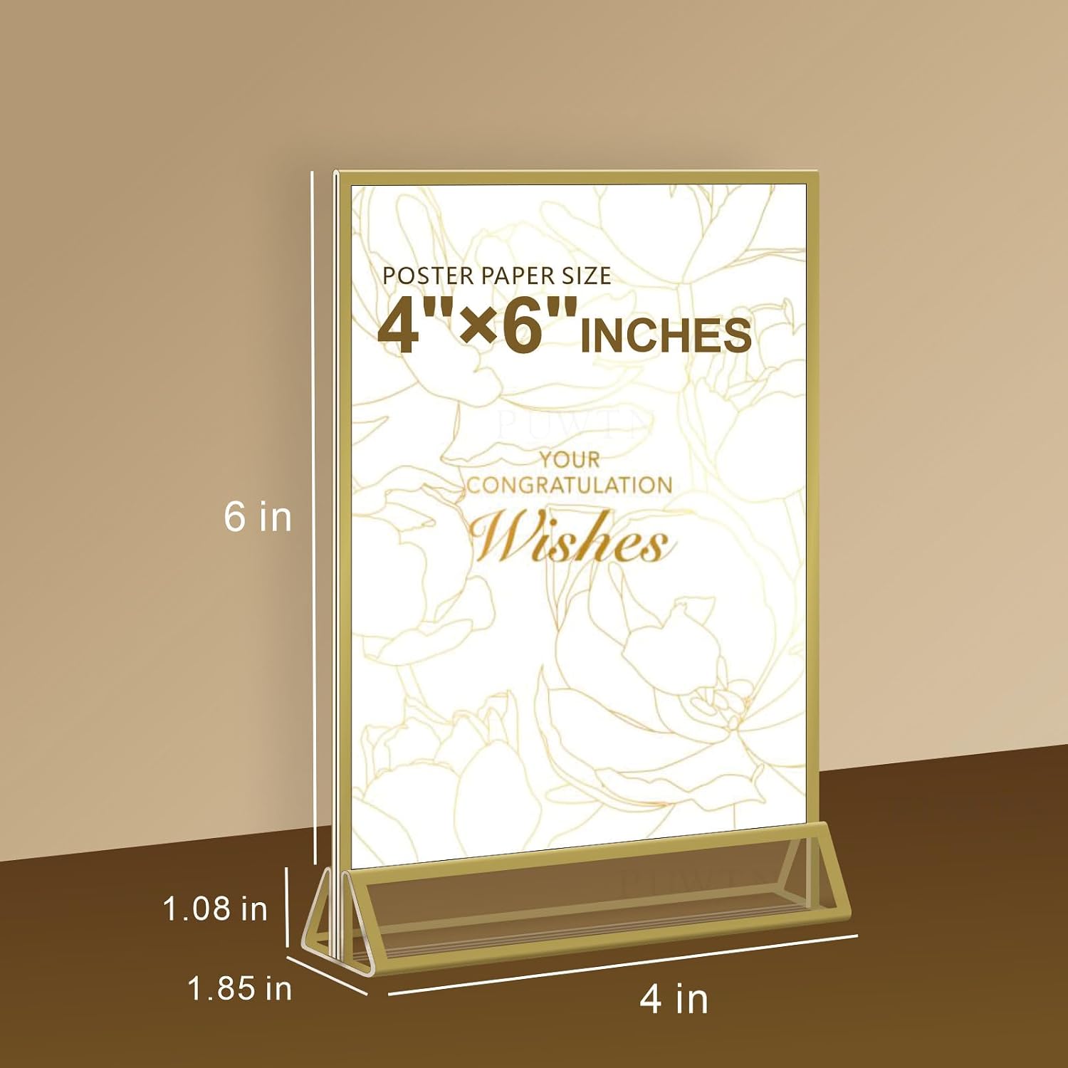 Acrylic Sign Holder / 4 x 6 / Vertical Inch / Gold / Set of 8