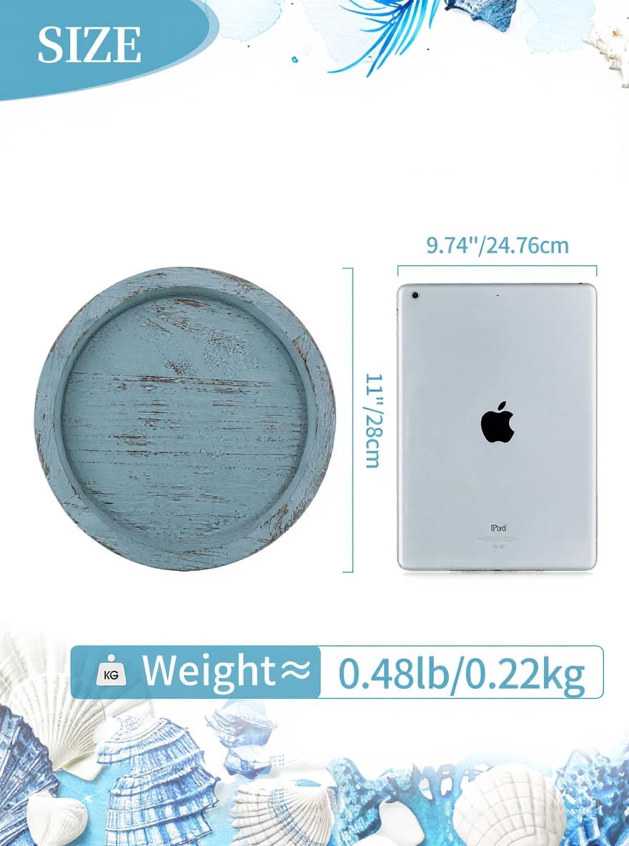 Round Wood Decorative Candle Plate / Ocean Blue