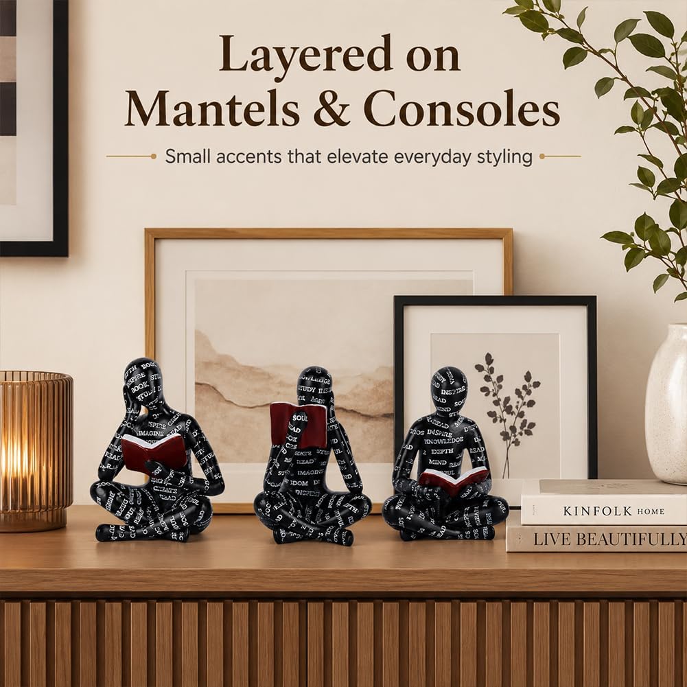Reading Figurines Modern Bookshelf Decor / Black / Set of 3