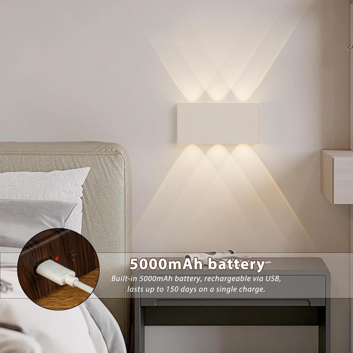 Shelprojsu 2 Pcs LED Magnetic Wall Sconce Lights,5000mAh Wireless Bedside Wall Light USB Rechargeable Reading Wall