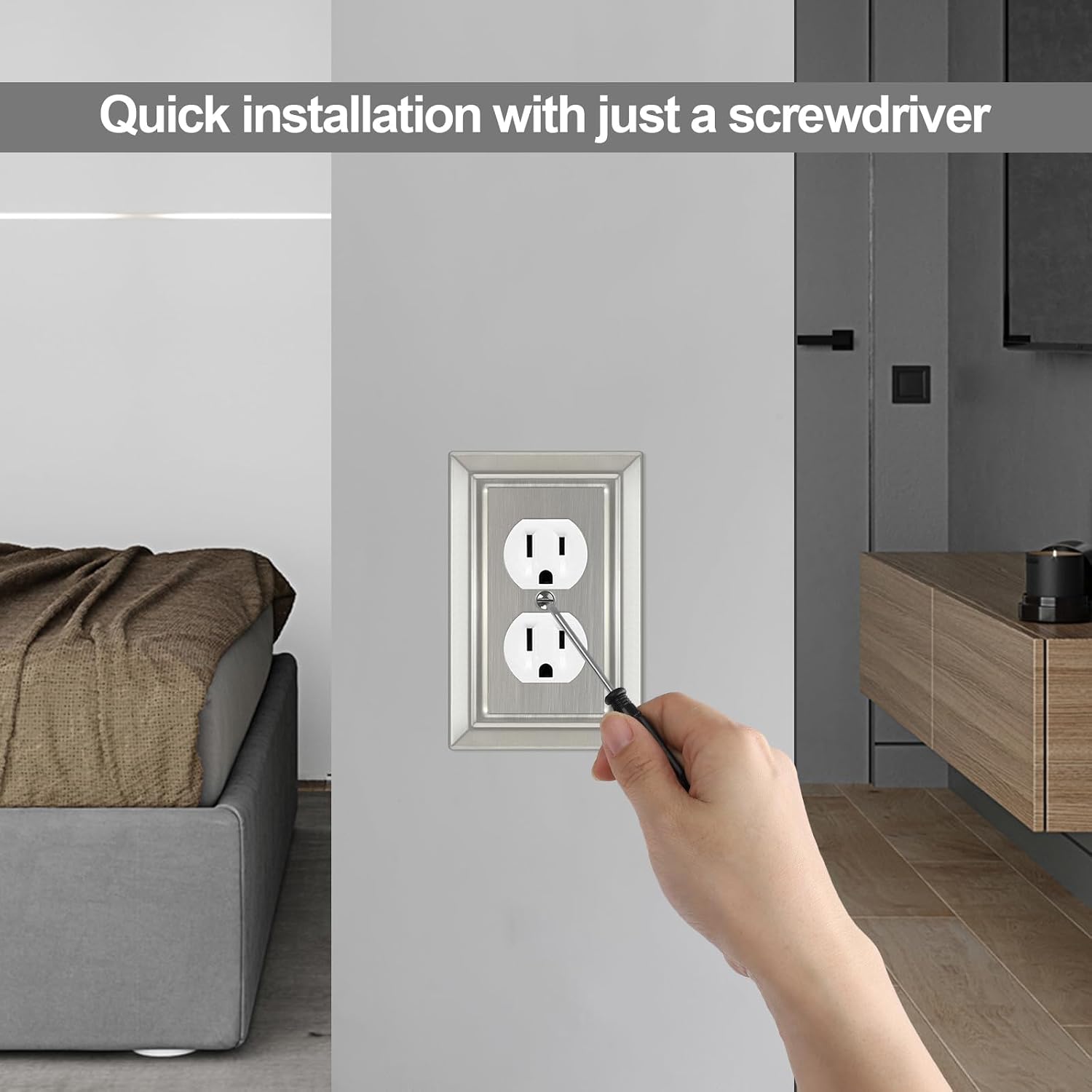 Metal Wall Plate for Electrical Outlets, Outlet Covers Wall Plate, 6 Pack | Decorative Brushed Nickel Switch Plates