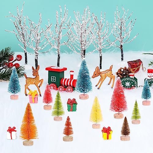 Yookat 51Pcs Mini Pine Trees Bottle Brush Trees Deer Boxes